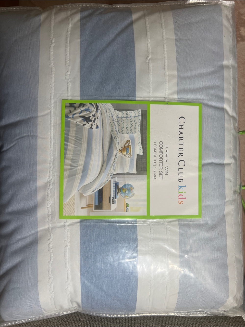 Charter Club Kids Light Blue and White Striped Comforter Set